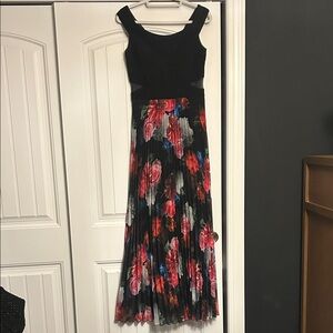 Aqua Black Maxi Dress with Floral Design